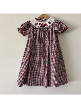 Ole Miss Rebels Smocked Dress SZ 4T Girl Football Banana Split Mississippi STAIN
